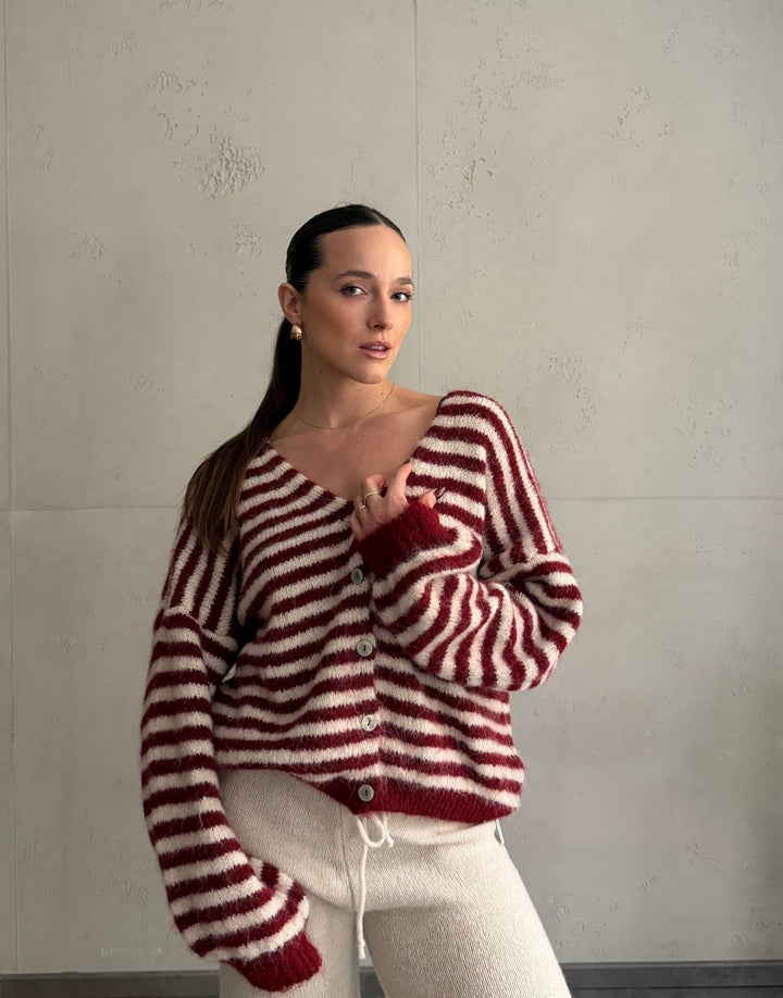 Clovelly - Striped Cardigan with a V-neck