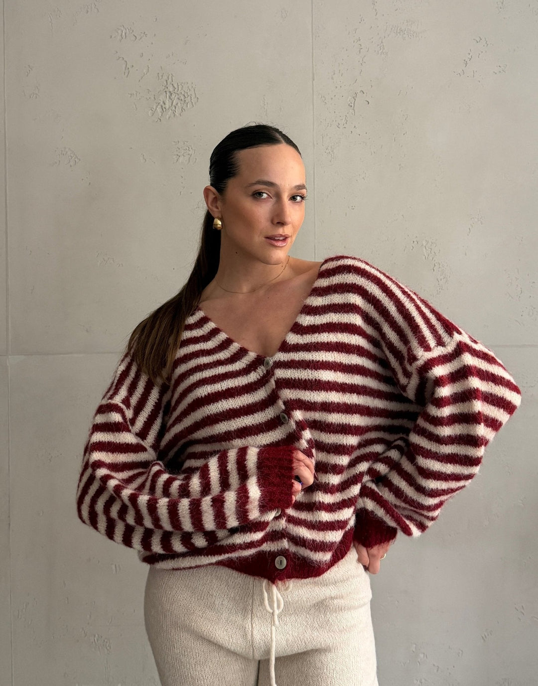 Clovelly - Striped Cardigan with a V-neck