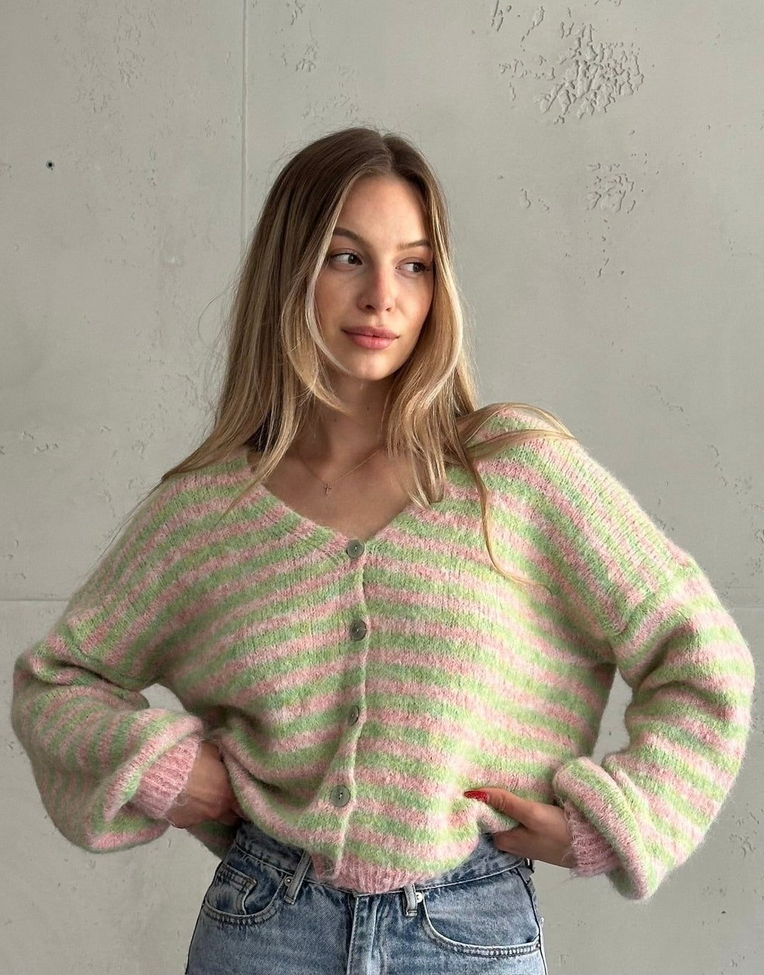 Clovelly - Striped Cardigan with a V-neck