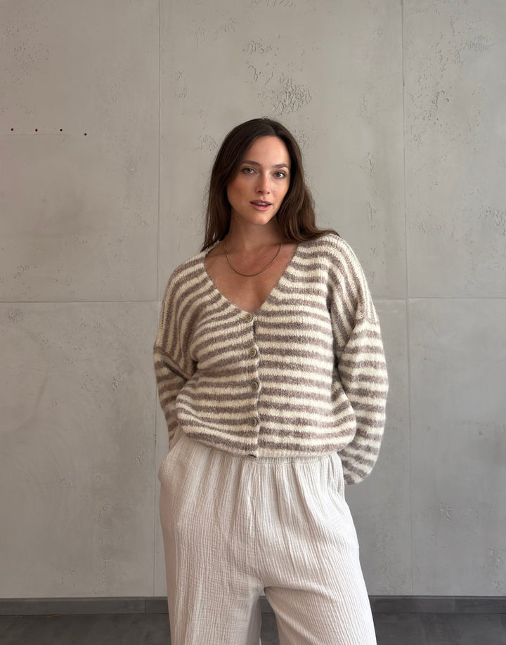 Clovelly - Striped Cardigan with a V-neck