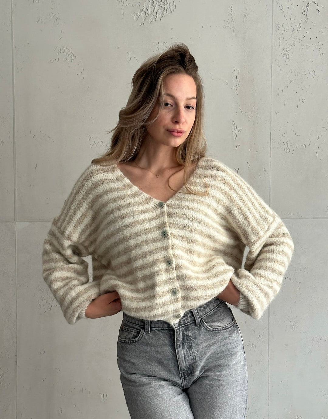 Clovelly - Striped Cardigan with a V-neck