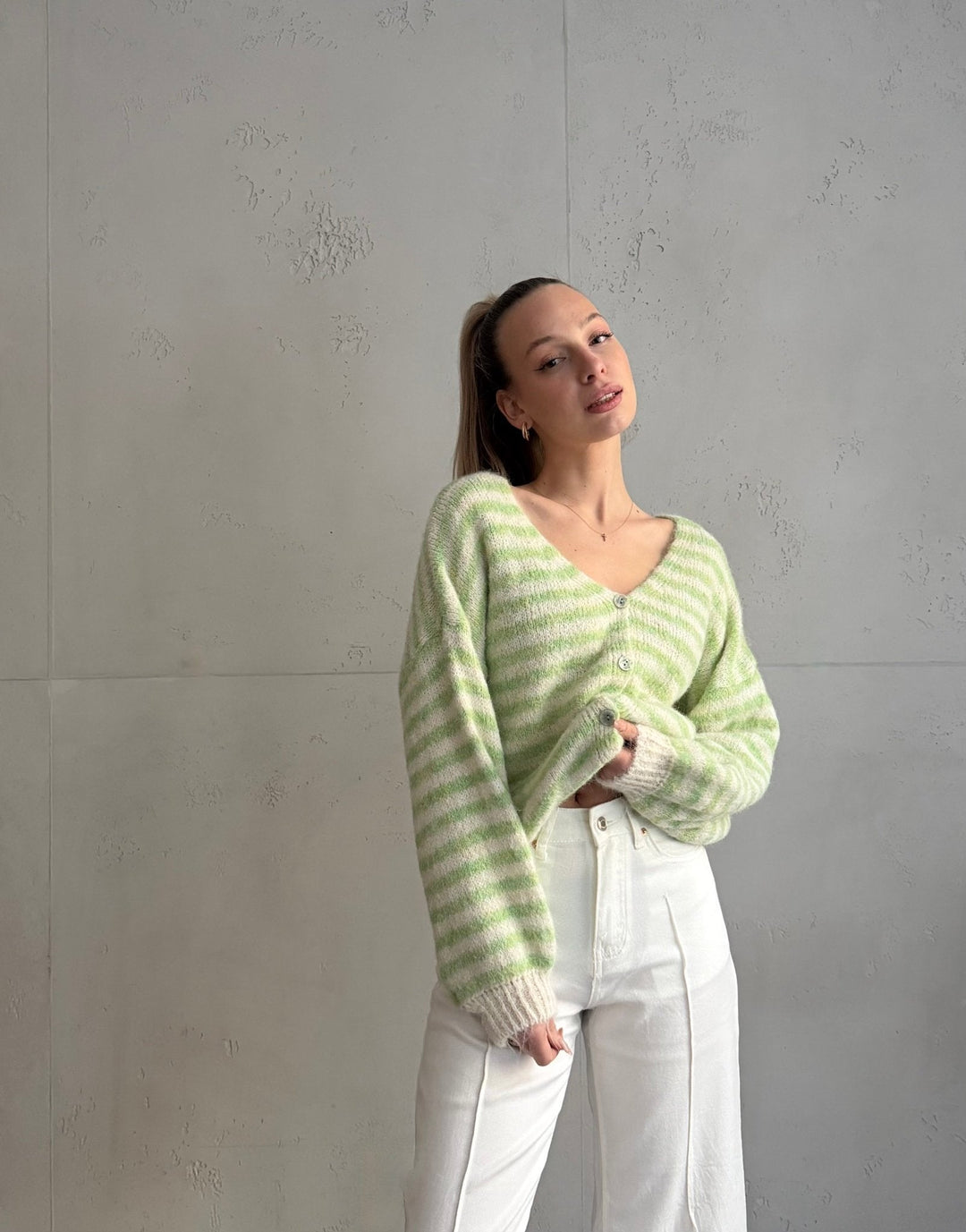 Clovelly - Striped Cardigan with a V-neck