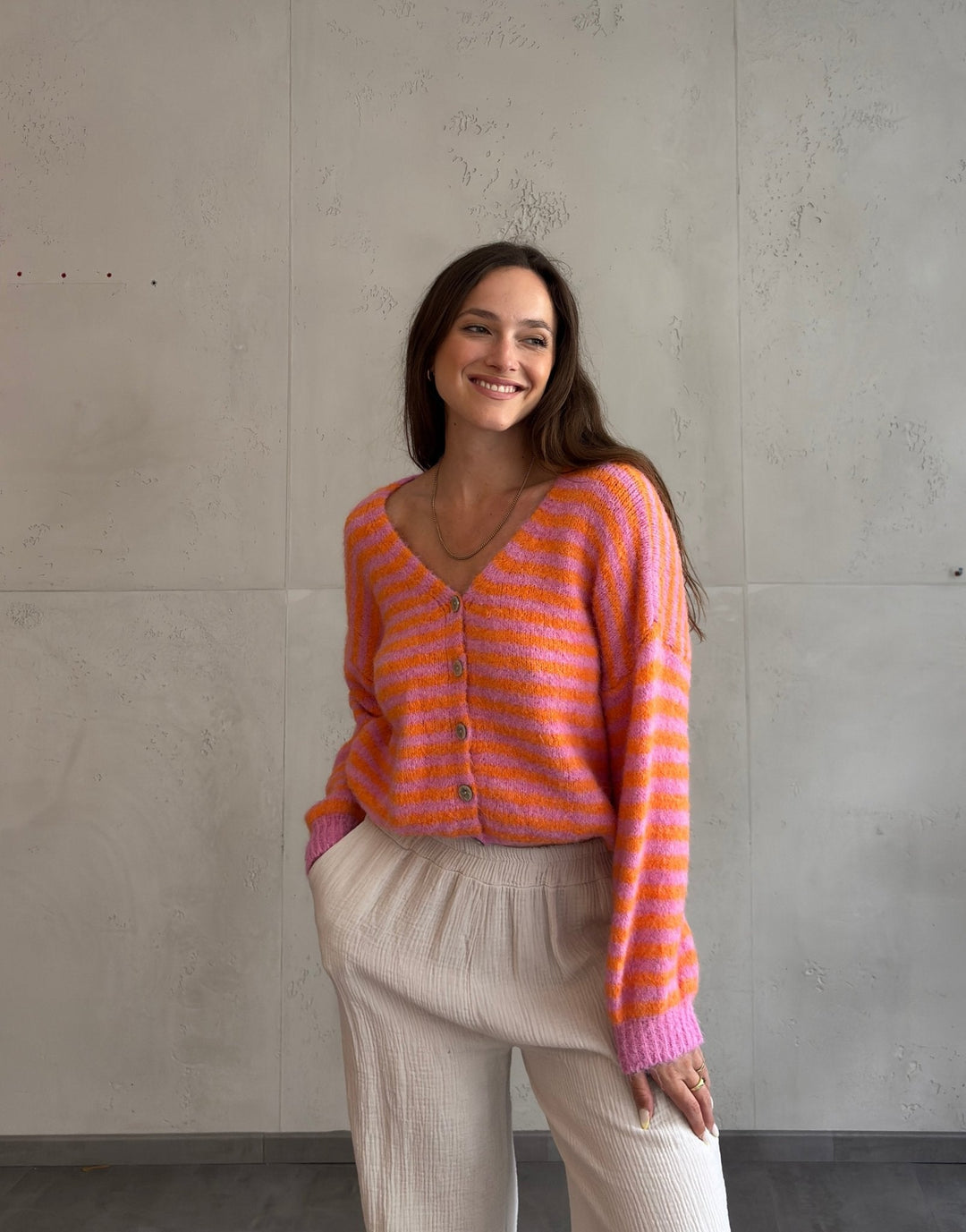 Clovelly - Striped Cardigan with a V-neck