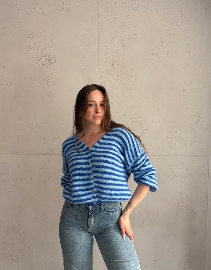 Clovelly - Striped Cardigan with a V-neck