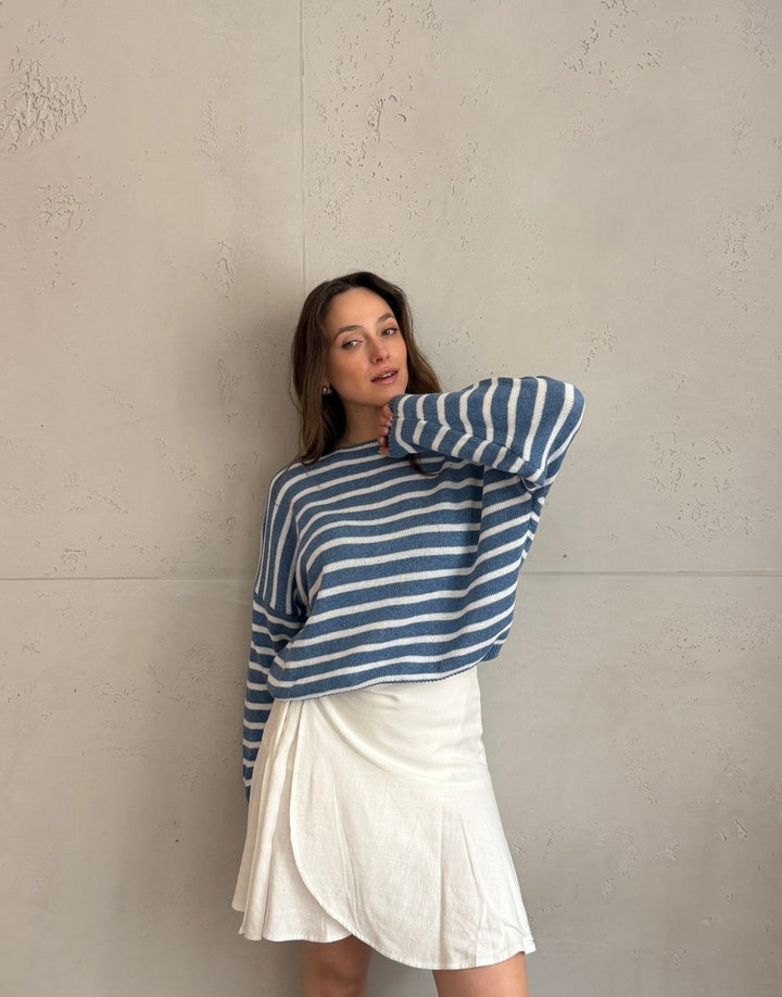 Patonga - Striped cotton sweater with outer seam