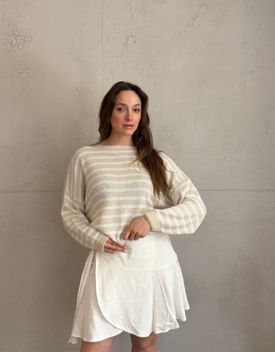 Patonga - Striped cotton sweater with outer seam