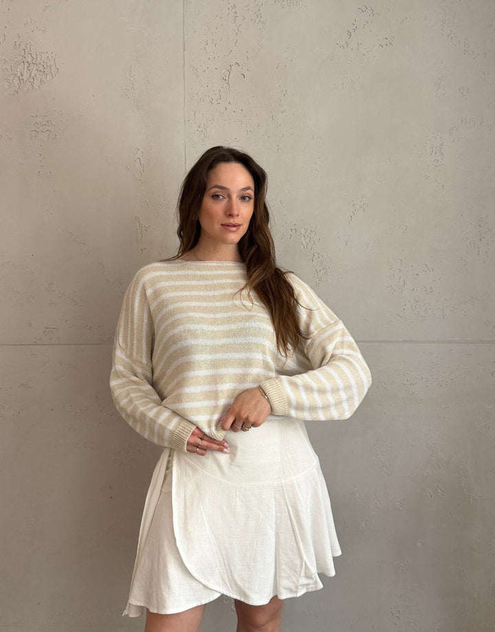Patonga - Striped cotton sweater with outer seam