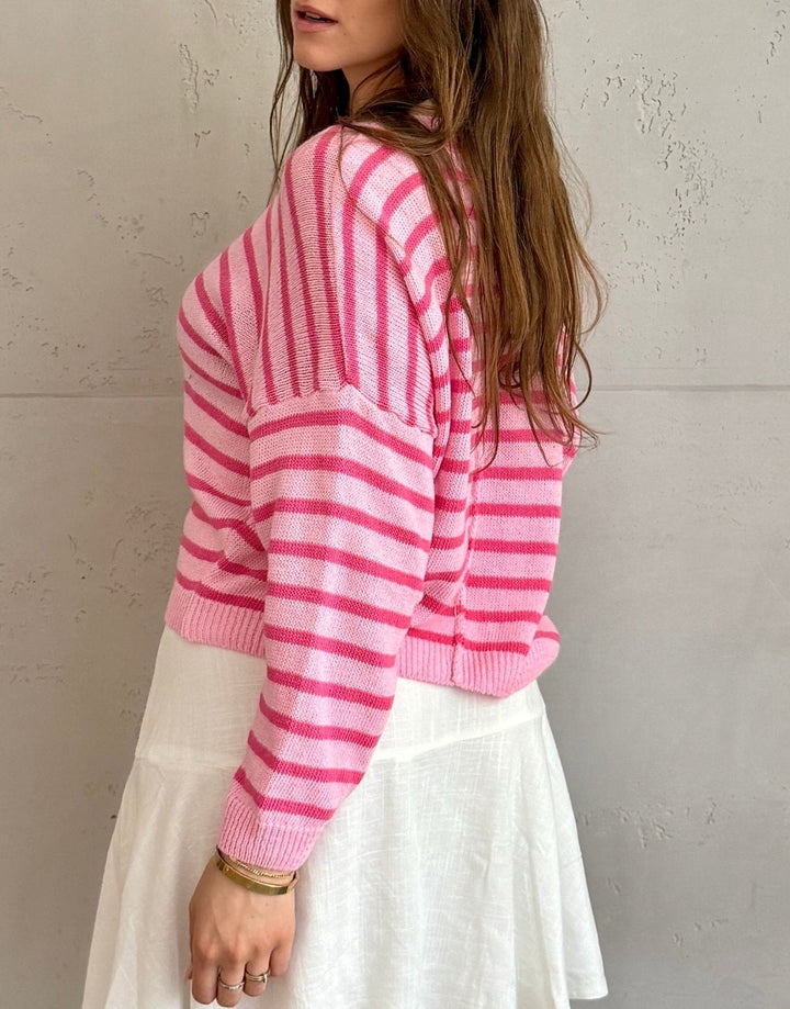 Patonga - Striped cotton sweater with outer seam