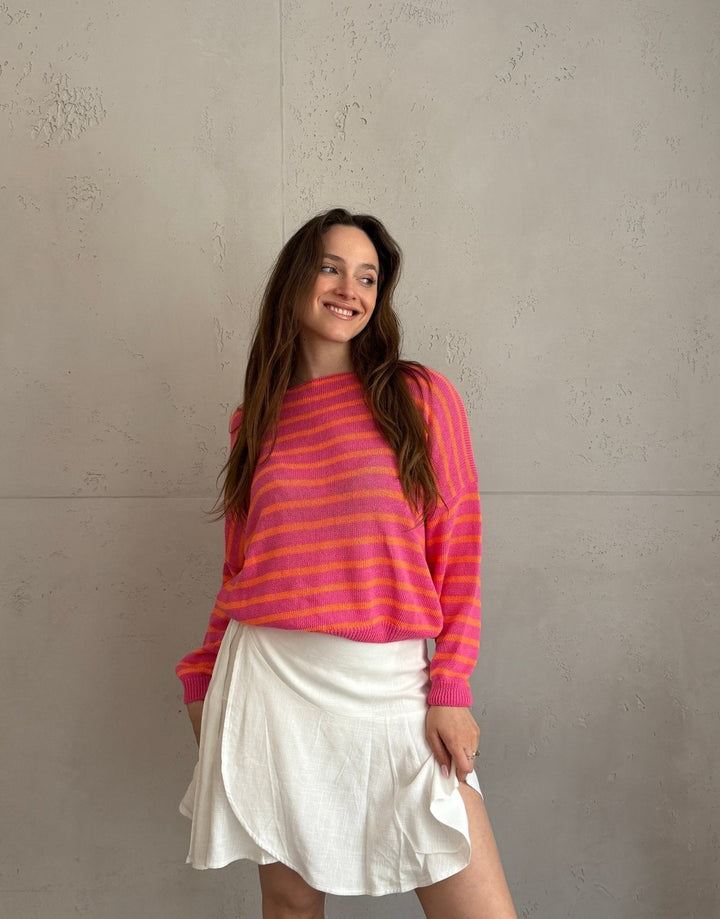 Patonga - Striped cotton sweater with outer seam