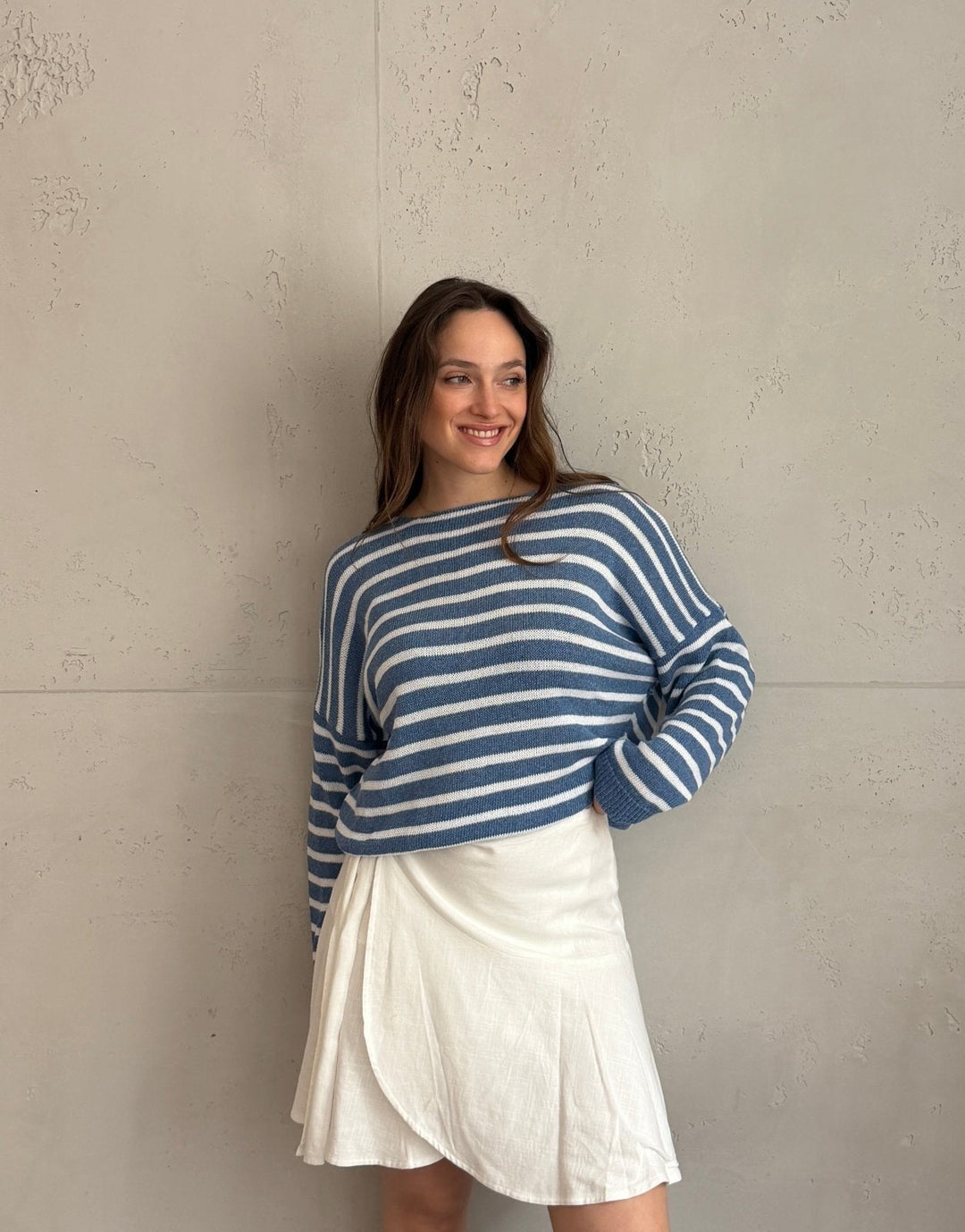 Patonga - Striped cotton sweater with outer seam