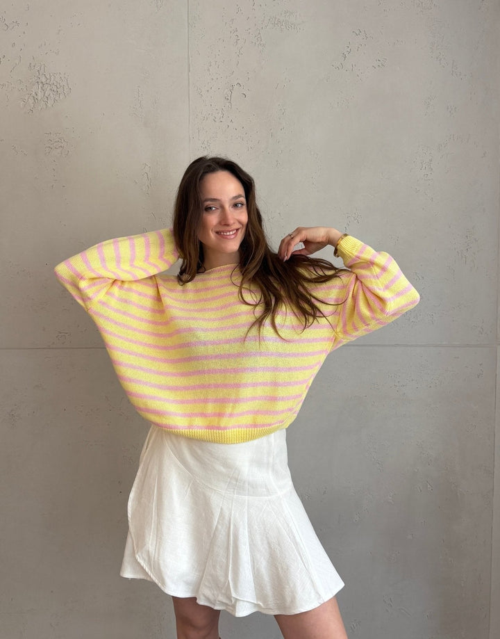 Patonga - Striped cotton sweater with outer seam