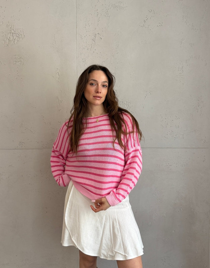 Patonga - Striped cotton sweater with outer seam