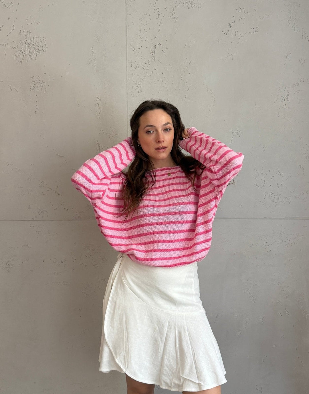 Patonga - Striped cotton sweater with outer seam