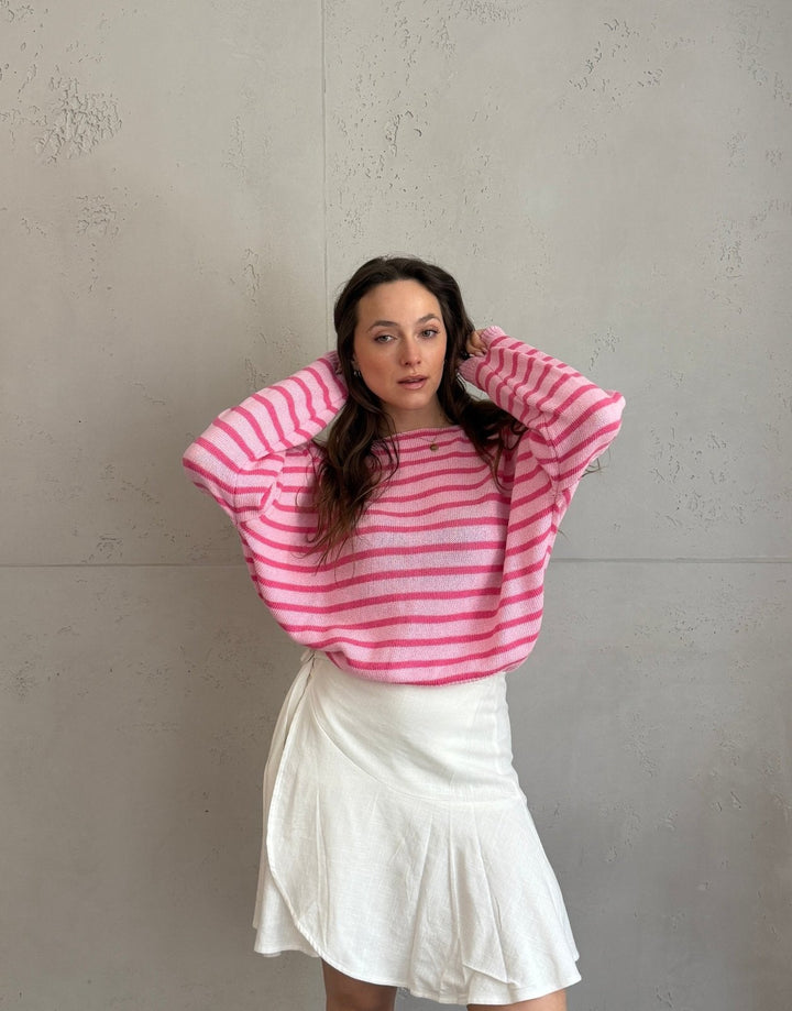 Patonga - Striped cotton sweater with outer seam