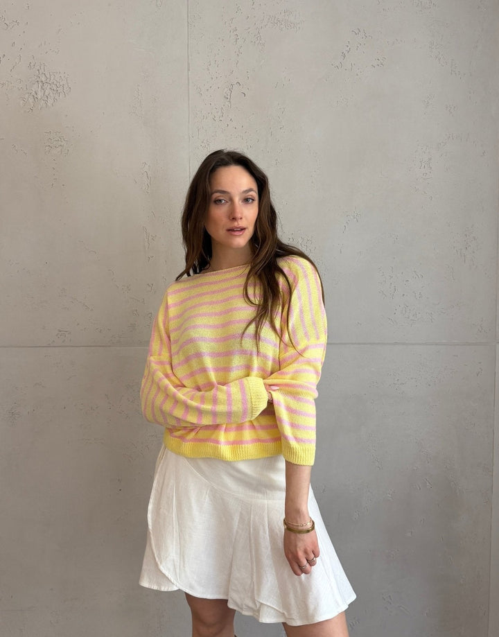 Patonga - Striped cotton sweater with outer seam