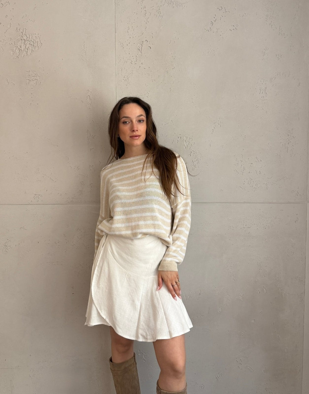 Patonga - Striped cotton sweater with outer seam