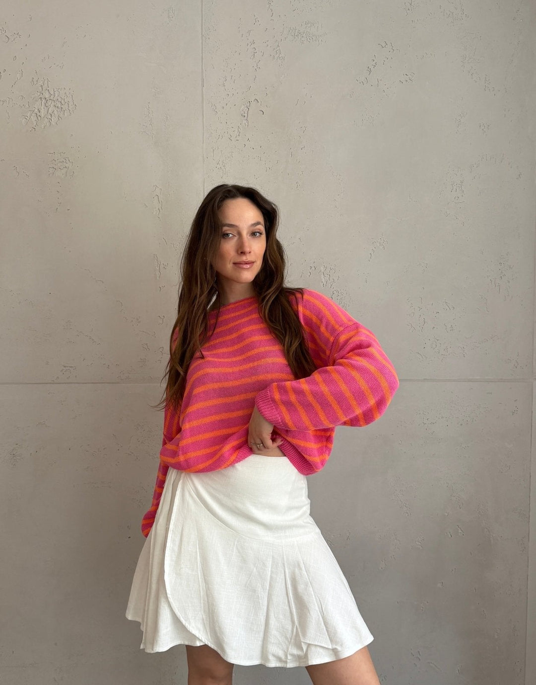 Patonga - Striped cotton sweater with outer seam