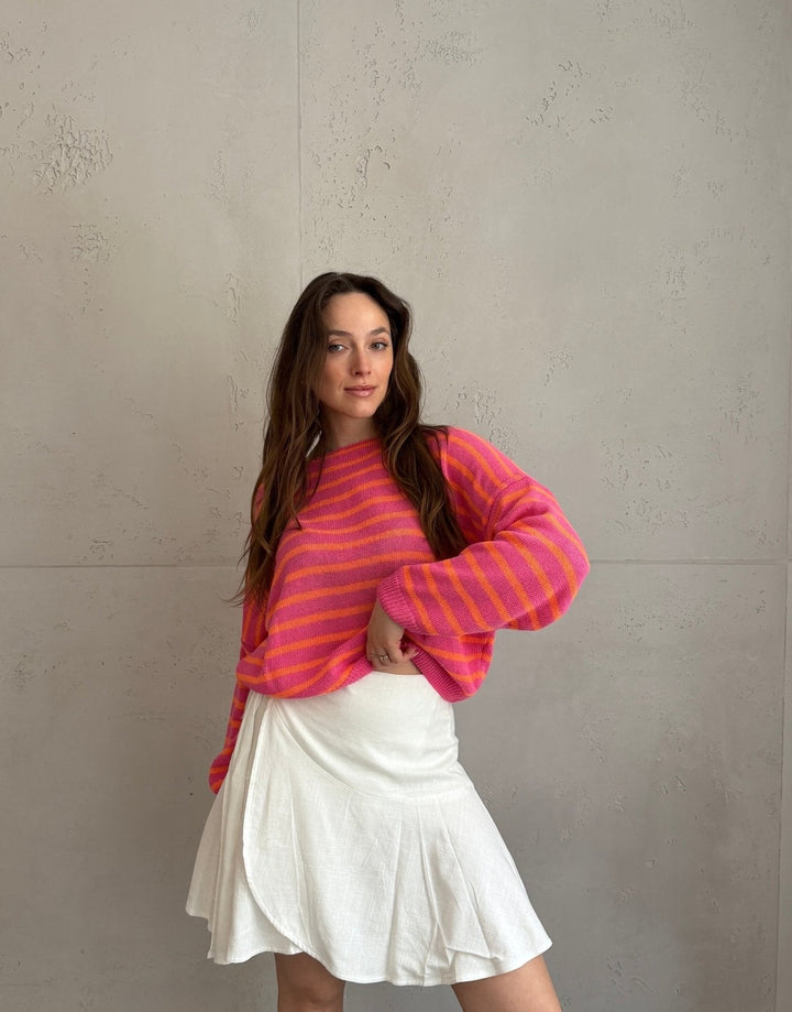 Patonga - Striped cotton sweater with outer seam