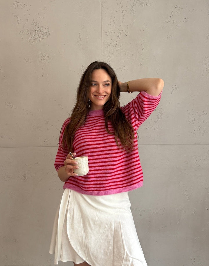 Coaster  - Striped Short Sleeve Sweater