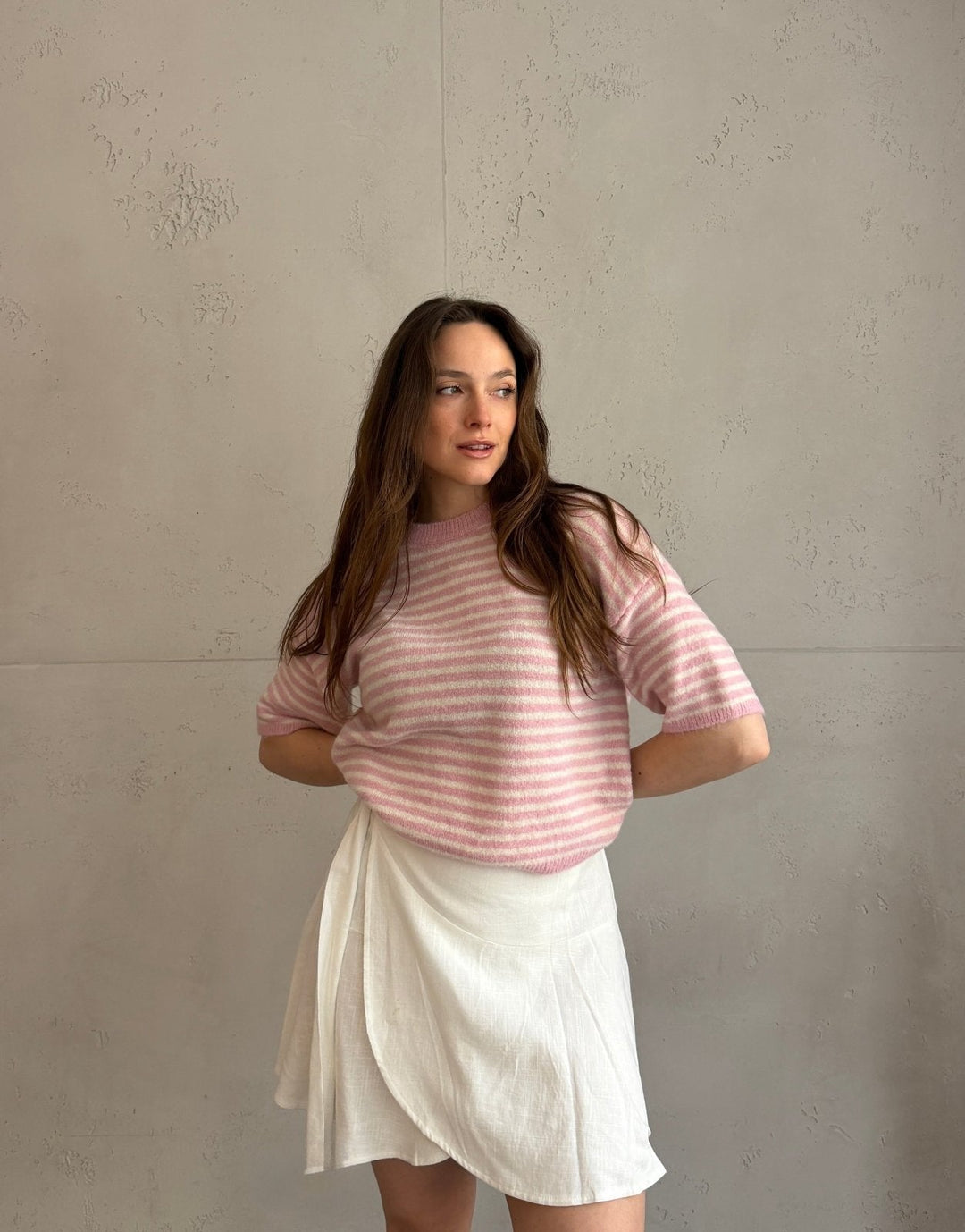 Coaster  - Striped Short Sleeve Sweater