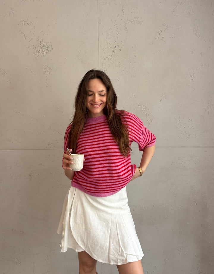Coaster  - Striped Short Sleeve Sweater
