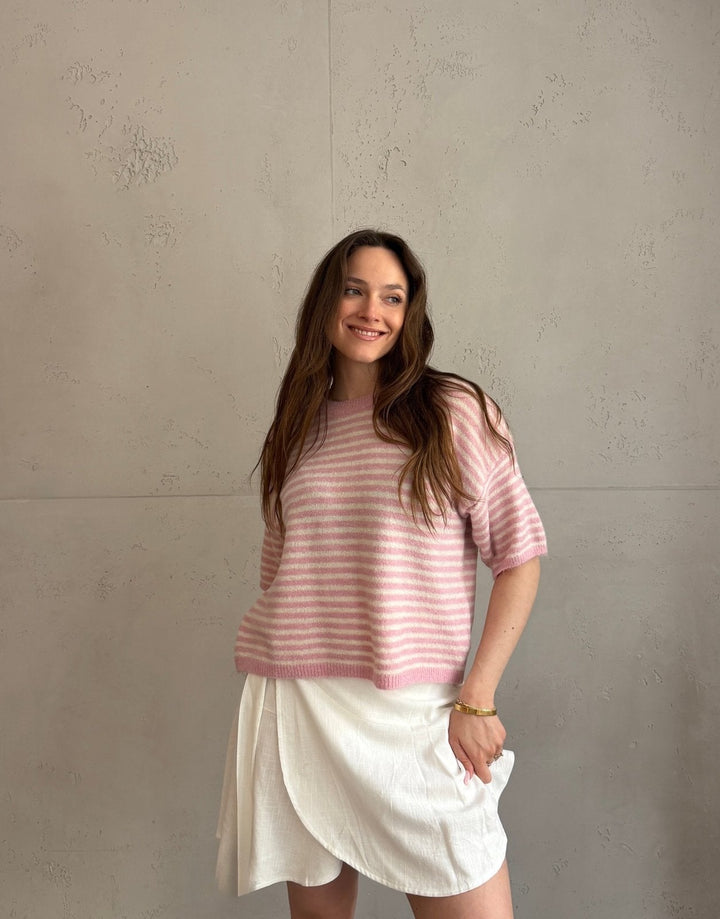 Coaster  - Striped Short Sleeve Sweater