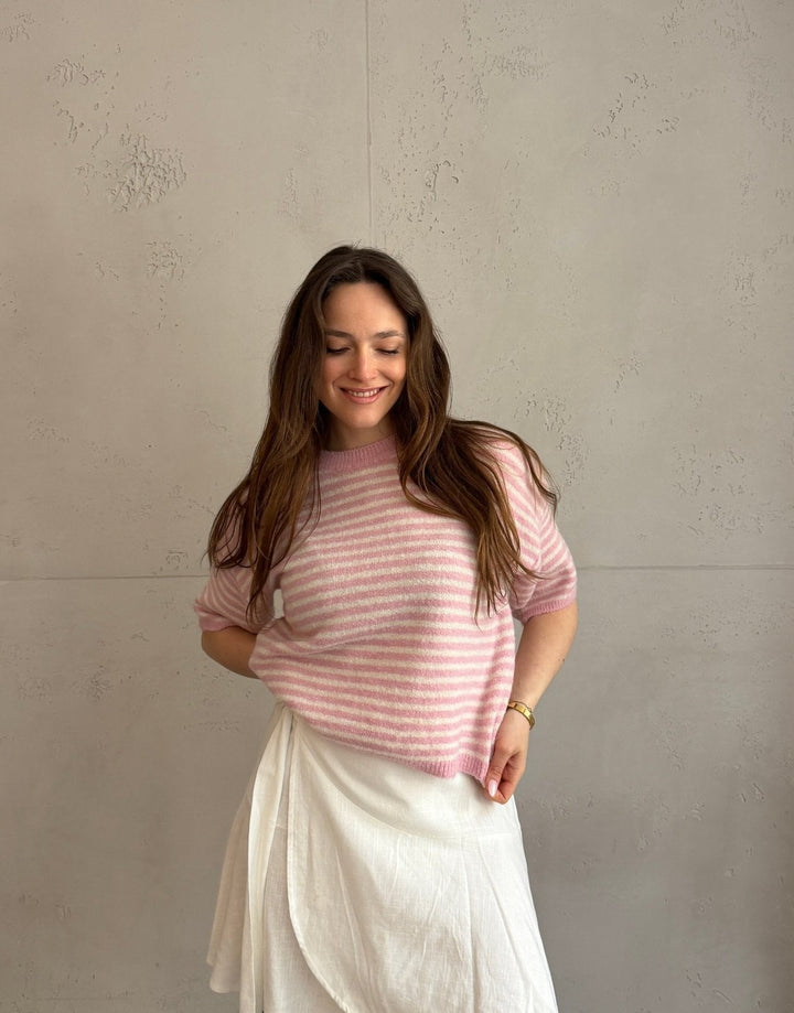Coaster  - Striped Short Sleeve Sweater