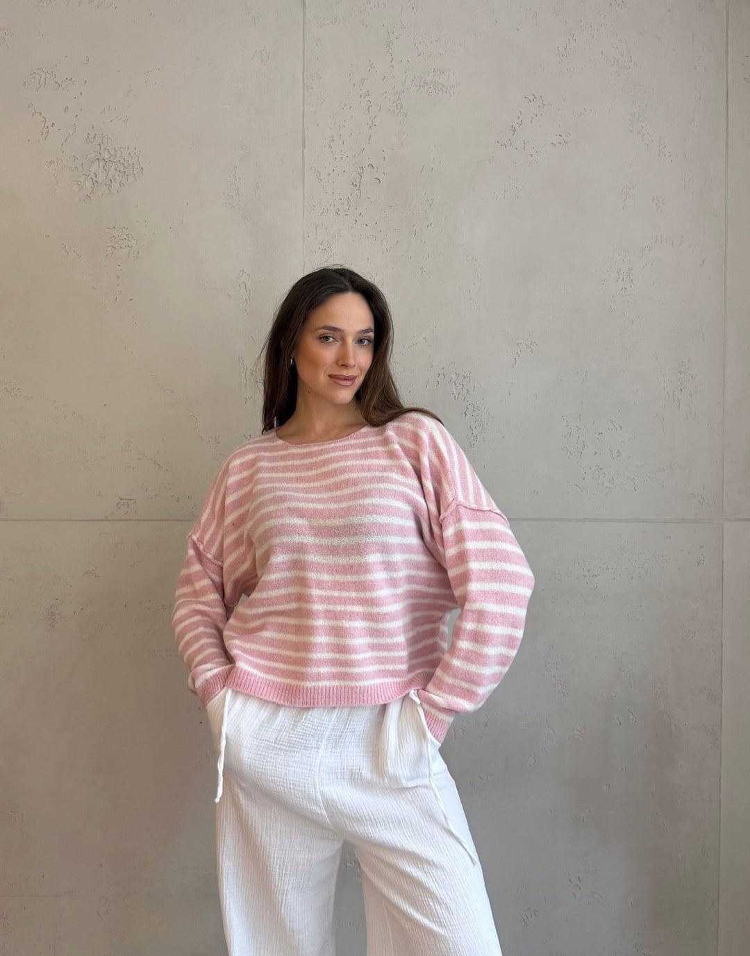 Cowan - Striped sweater with outward seam