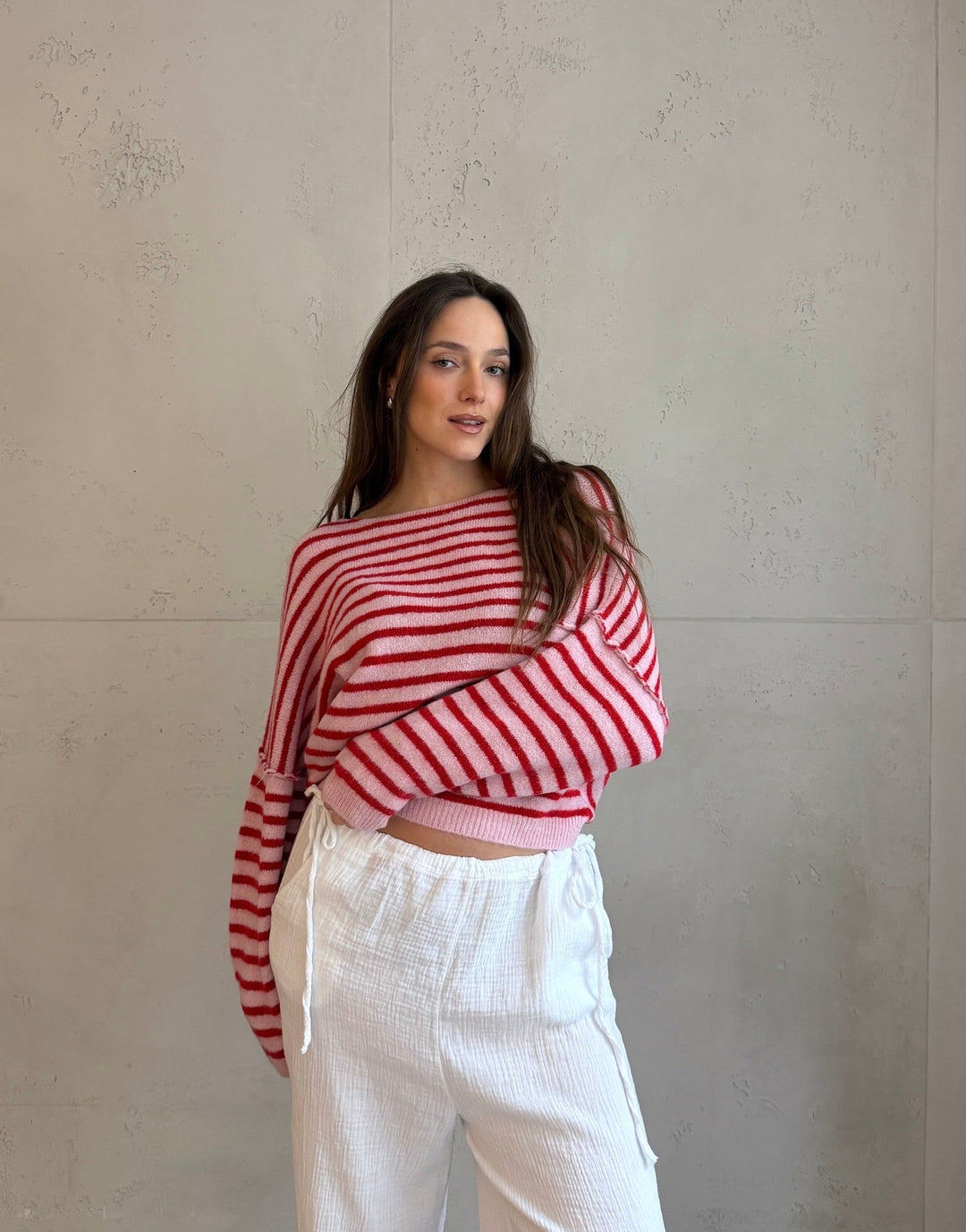 Cowan - Striped sweater with outward seam