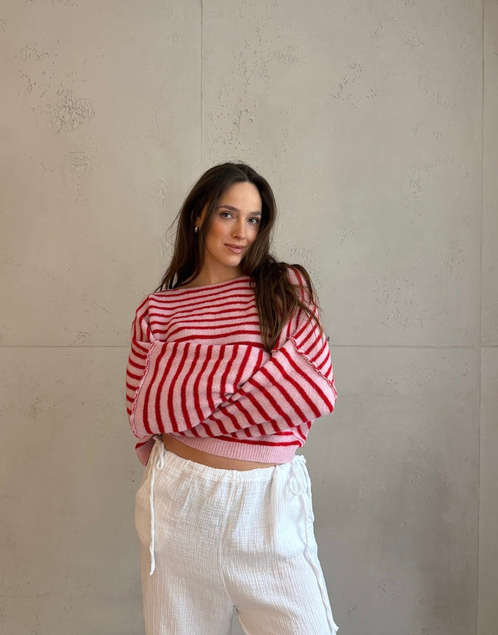 Cowan - Striped sweater with outward seam