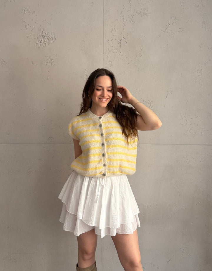 Duffys - Striped sweater vest with buttons & dropped shoulder