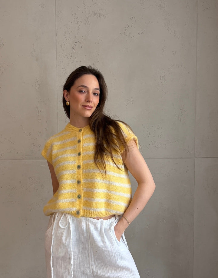 Duffys - Striped sweater vest with buttons & dropped shoulder