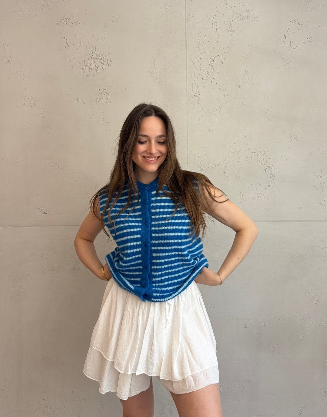Lovett - Striped Knitted Vest with Button Placket