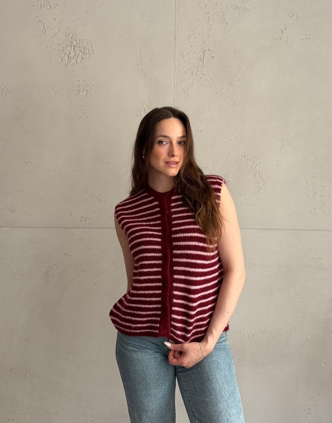 Lovett - Striped Knitted Vest with Button Placket
