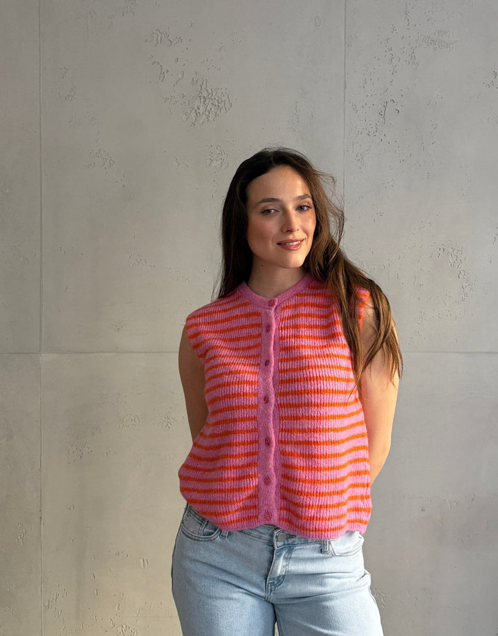 Lovett - Striped Knitted Vest with Button Placket