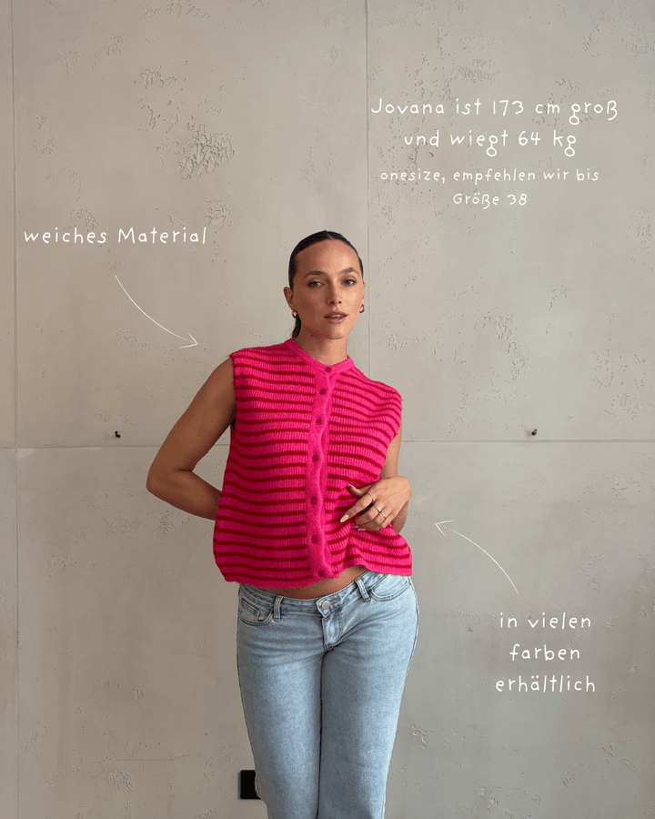 Lovett - Striped Knitted Vest with Button Placket