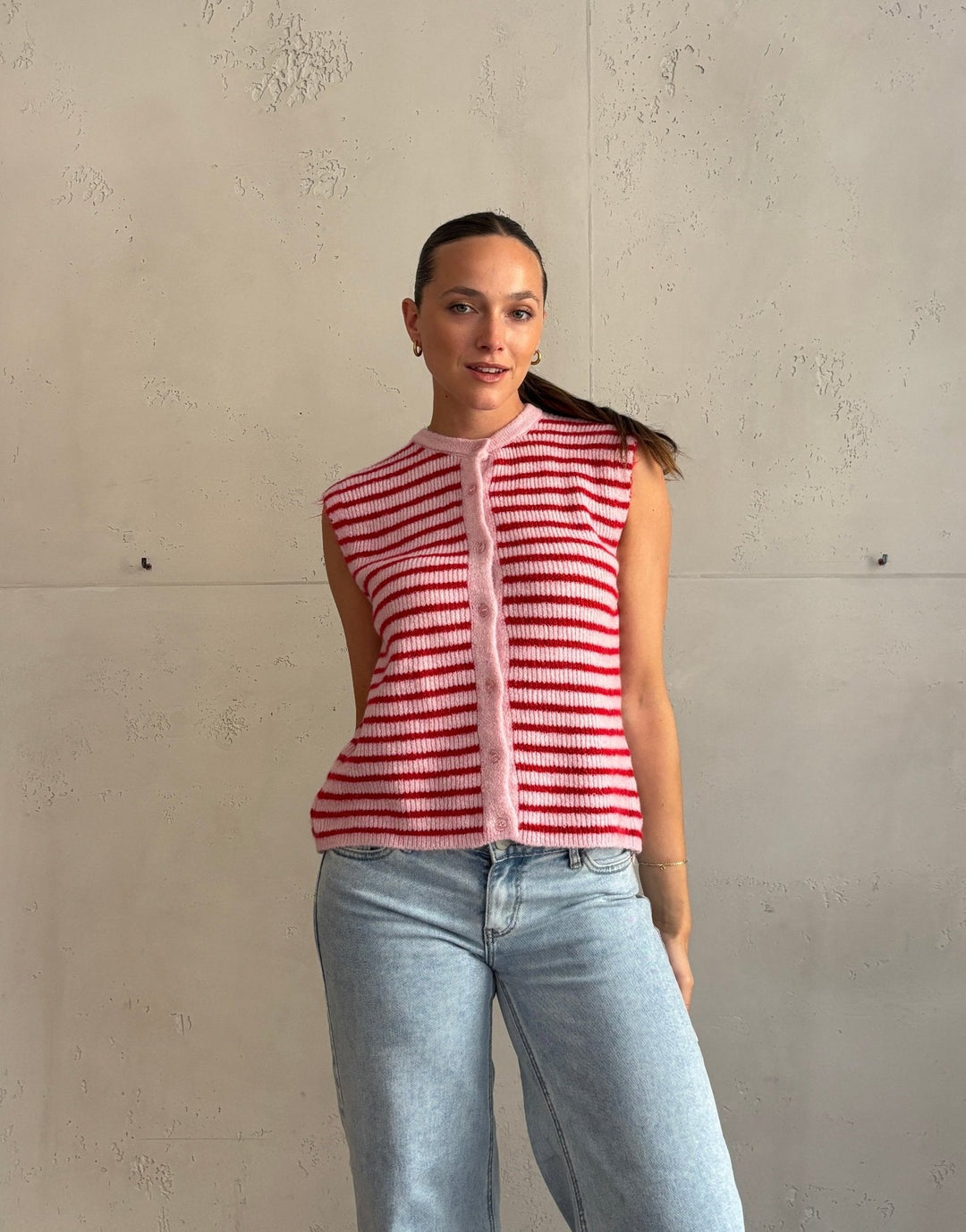 Lovett - Striped Knitted Vest with Button Placket