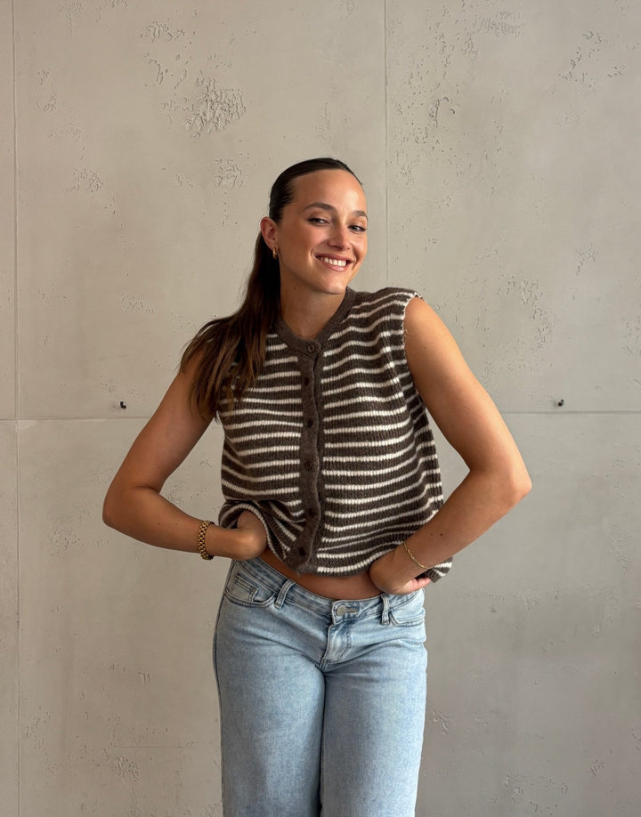 Lovett - Striped Knitted Vest with Button Placket