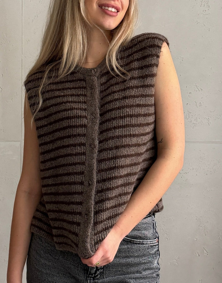 Lovett - Striped Knitted Vest with Button Placket