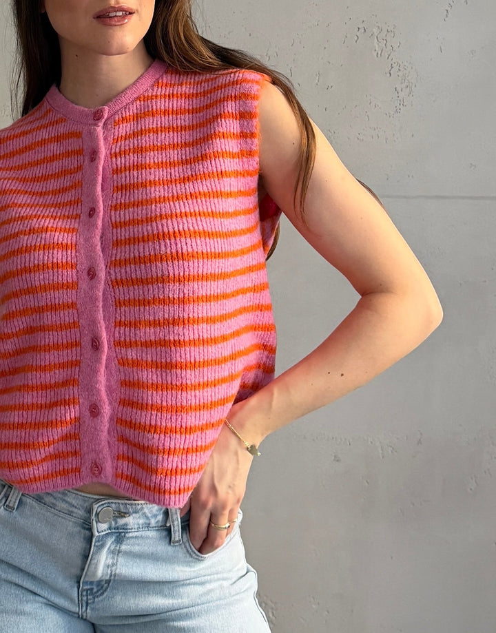 Lovett - Striped Knitted Vest with Button Placket