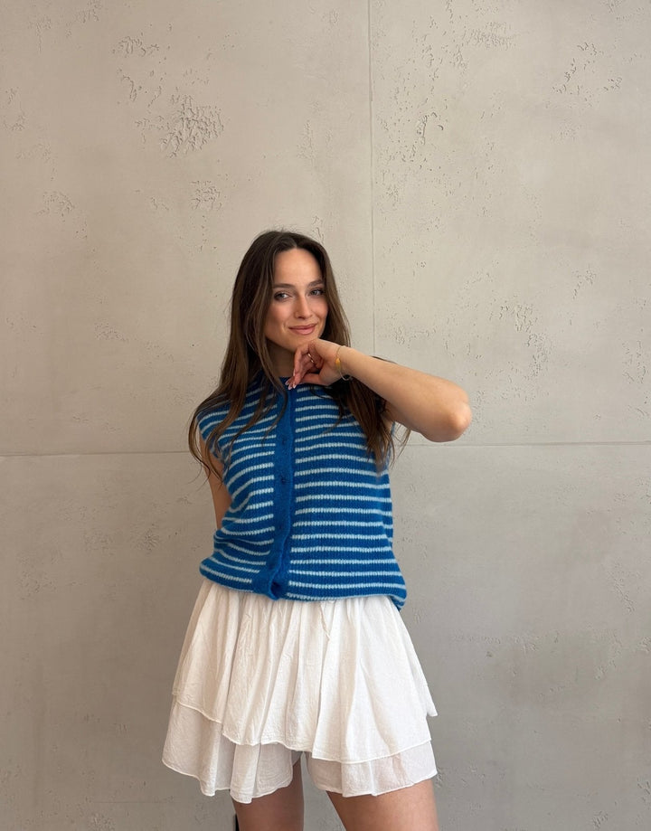 Lovett - Striped Knitted Vest with Button Placket