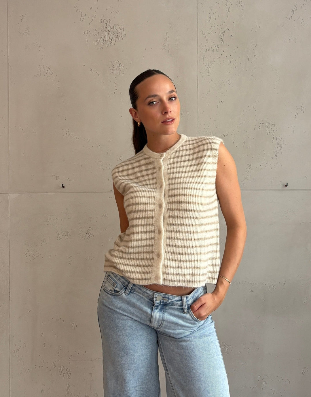 Lovett - Striped Knitted Vest with Button Placket