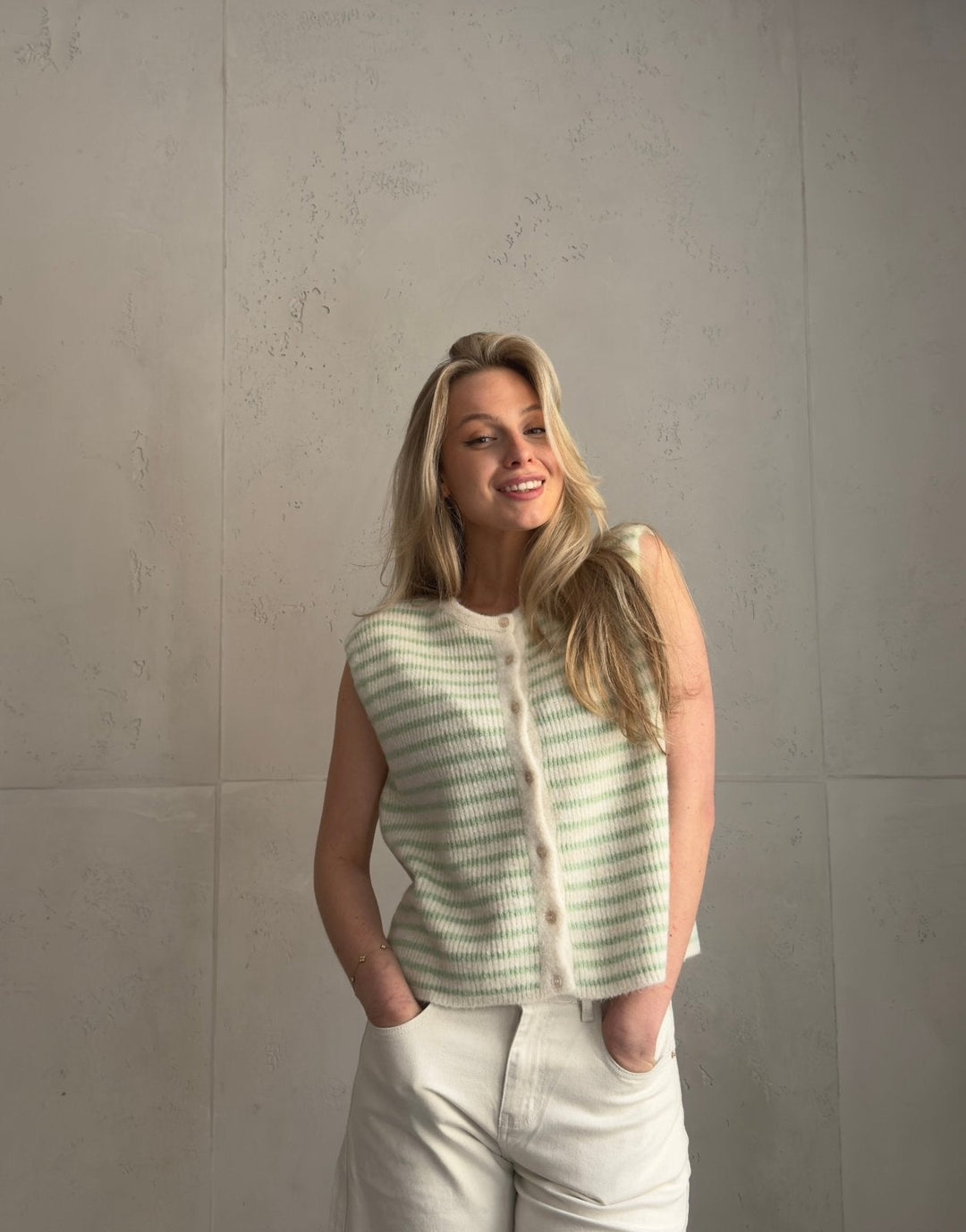 Lovett - Striped Knitted Vest with Button Placket