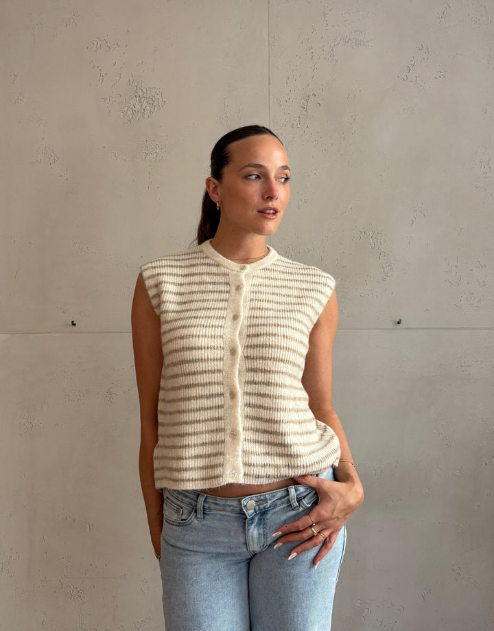 Lovett - Striped Knitted Vest with Button Placket