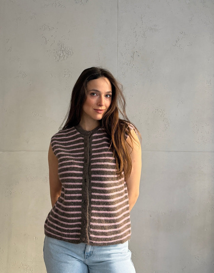 Lovett - Striped Knitted Vest with Button Placket