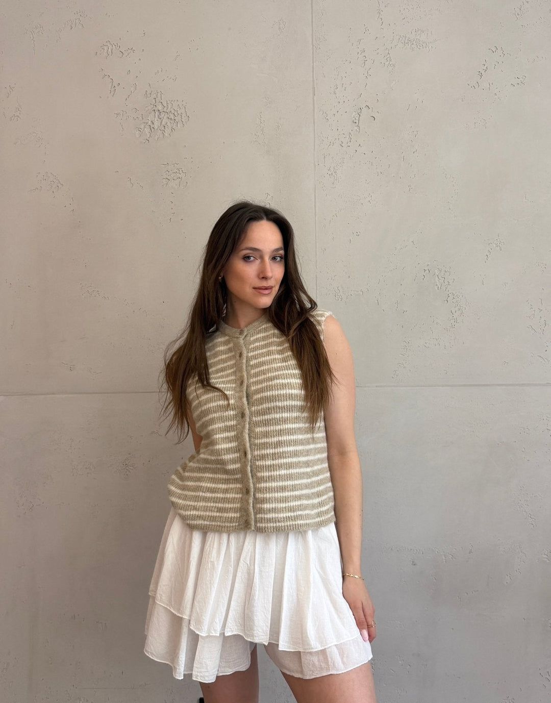 Lovett - Striped Knitted Vest with Button Placket