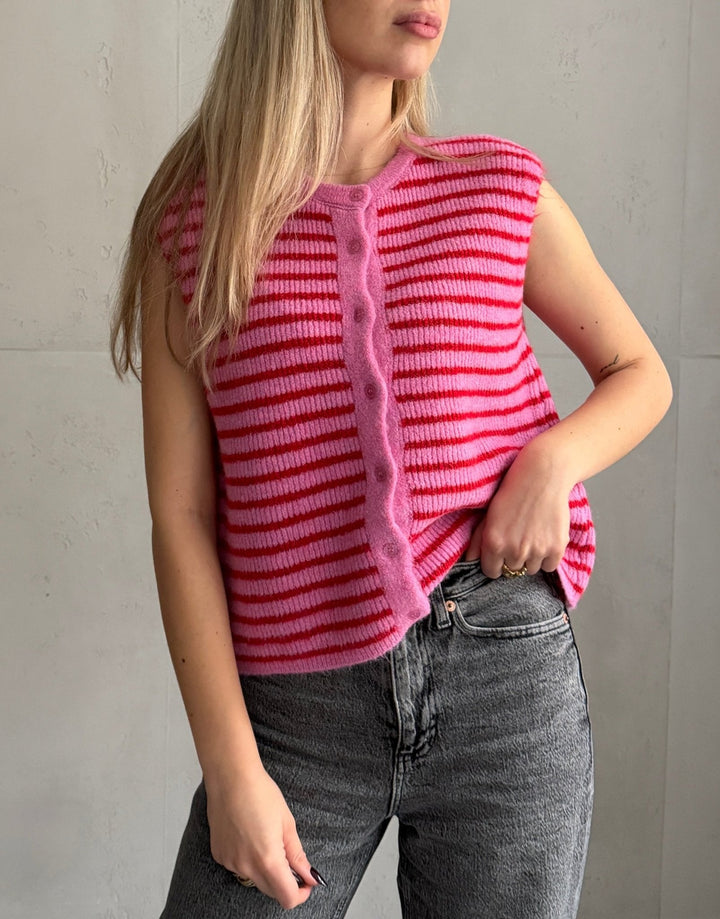 Lovett - Striped Knitted Vest with Button Placket