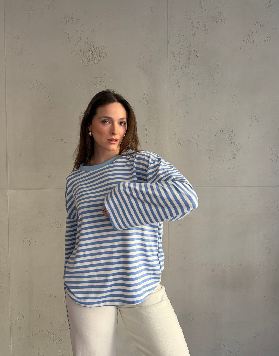 Elvina - Striped Long Sleeve Shirt with Wide Sleeves