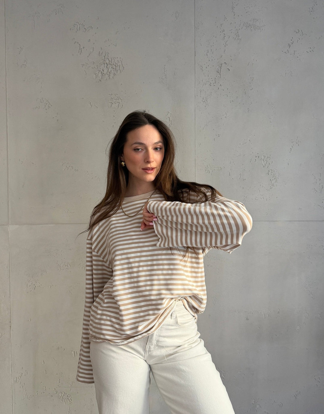 Elvina - Striped Long Sleeve Shirt with Wide Sleeves
