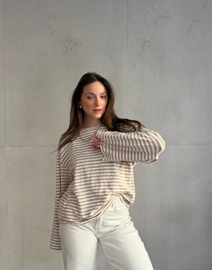 Elvina - Striped Long Sleeve Shirt with Wide Sleeves